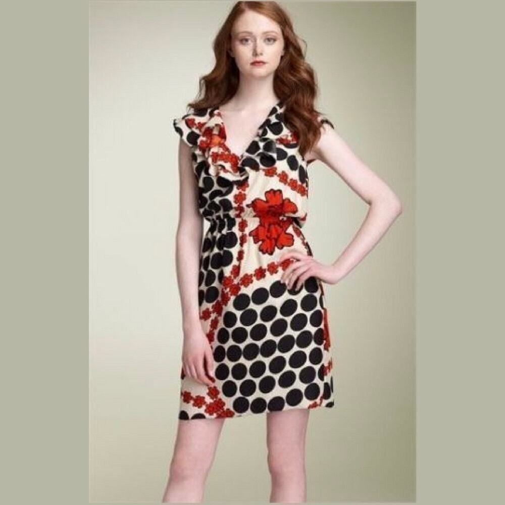 Leifsdottir x Anthropologie‎ White Navy Abbey Rose Boutonniere Dress Size 6